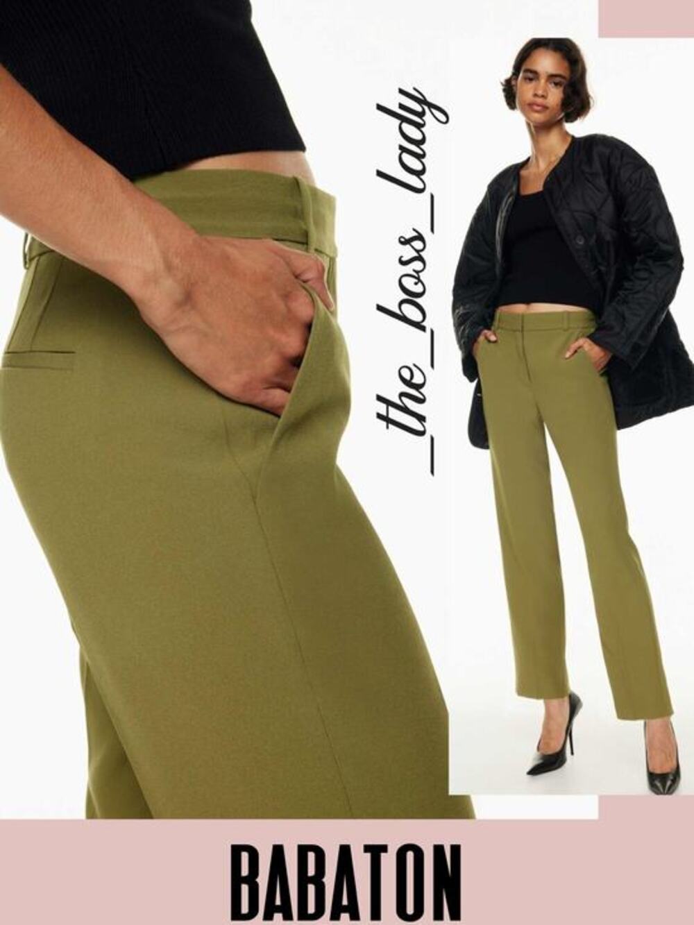 Aritzia Babaton Command pant fen green straight-leg tailored trousers 4